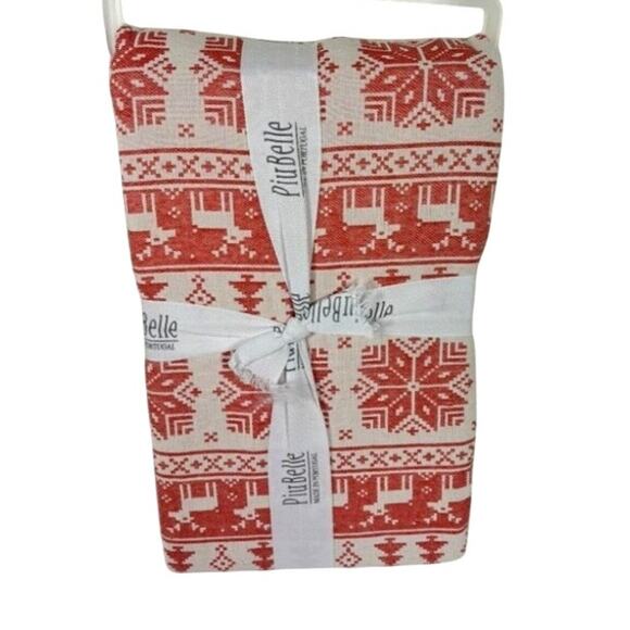 New PiuBelle Fair Isle Cotton Fabric Shower Curtain 72" x 72" Deer Snowflakes - Picture 3 of 4